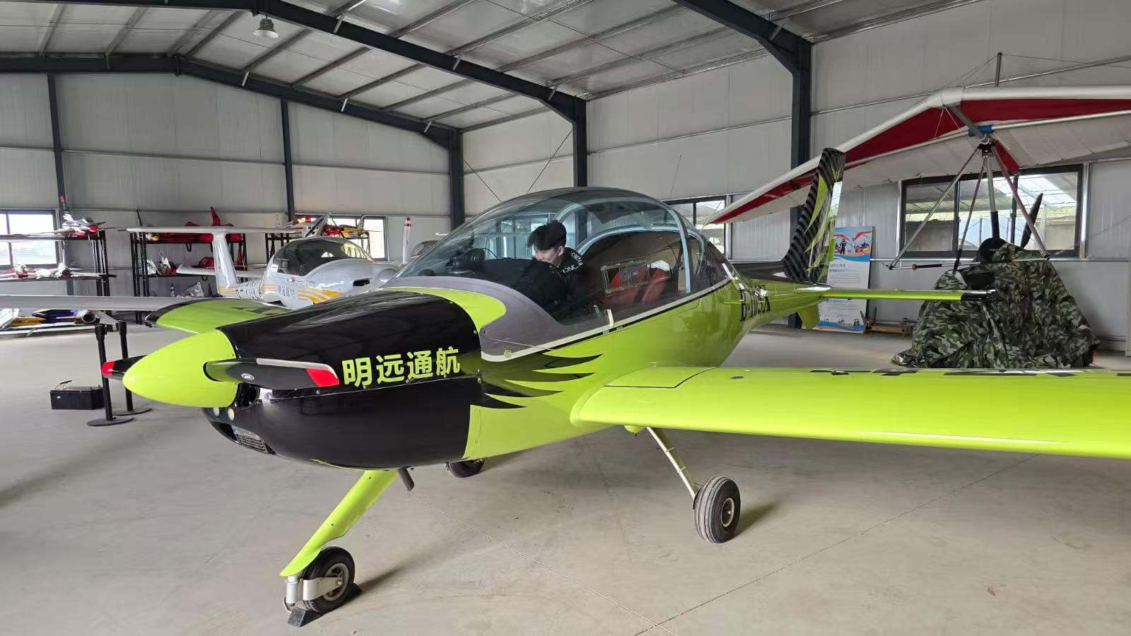 Light aircraft based in the hangar