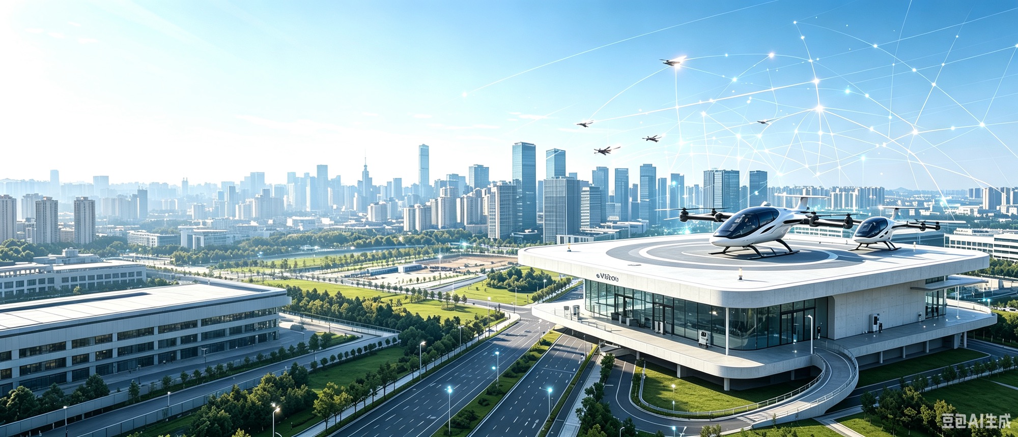 Connected low-altitude city with eVTOL aircraft and intelligent flight routes